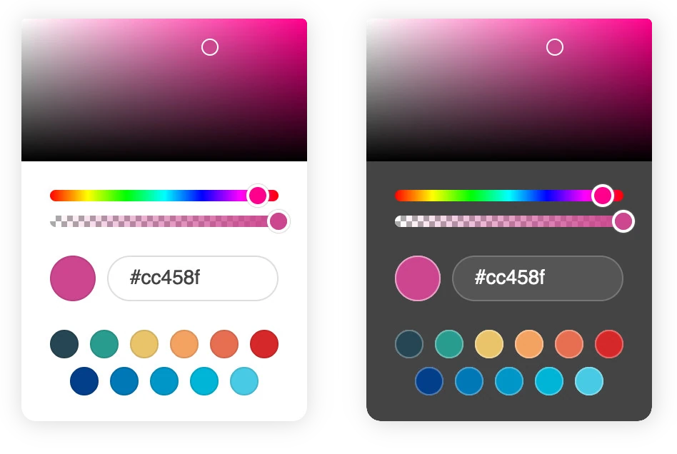 Coloris color picker in light and dark themes